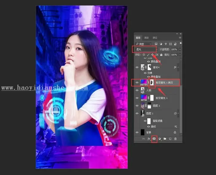 海报制作，制作一种赛博画风的故障海报_www.haoyidiansheji.com