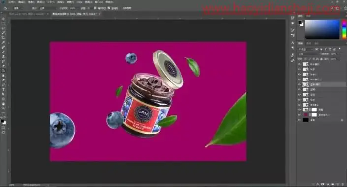 食品美工，超详细的蓝莓果酱美工教程_www.haoyidiansheji.com