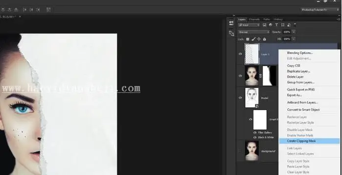 素材描效果，半素描豹女郎效果_www.haoyidiansheji.com