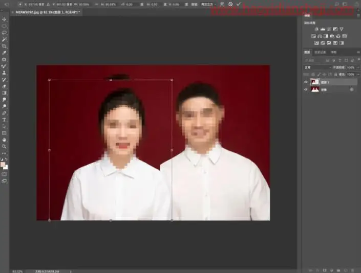 证件照，给结婚证上“女大男小”的照片进行修饰_www.haoyidiansheji.com