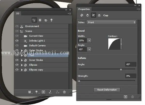 3D功能，用PS中的3D功能制作金属材质的文字_www.haoyidiansheji.com