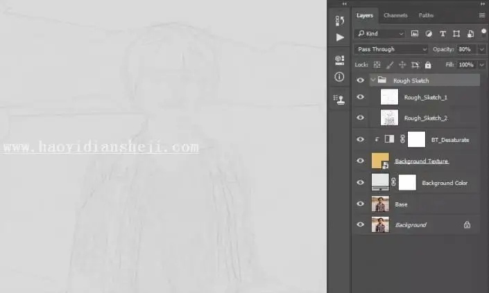 素描效果，通过PS把人物制作成铅笔素描效果_www.haoyidiansheji.com