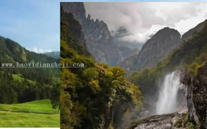 场景合成，合成一张深山瀑布风景照片_www.haoyidiansheji.com
