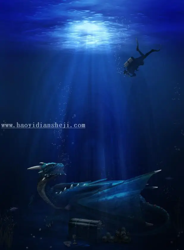 场景合成，打造一个海底寻宝的奇幻场景_www.haoyidiansheji.com