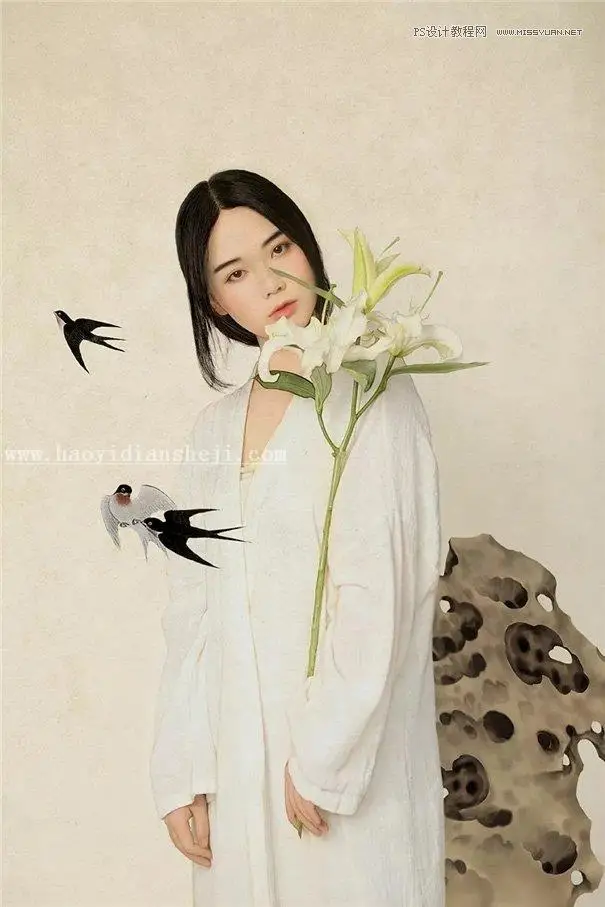 工笔画，通过PS给人物制作工笔画效果照片_www.haoyidiansheji.com