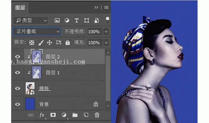 人像海报，用PS制作幻彩波尔卡圆点效果海报_www.haoyidiansheji.com