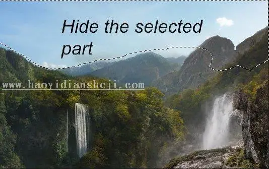 场景合成，合成一张深山瀑布风景照片_www.haoyidiansheji.com