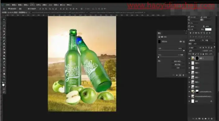 创意合成，合成夏日清凉感啤酒瓶_www.haoyidiansheji.com