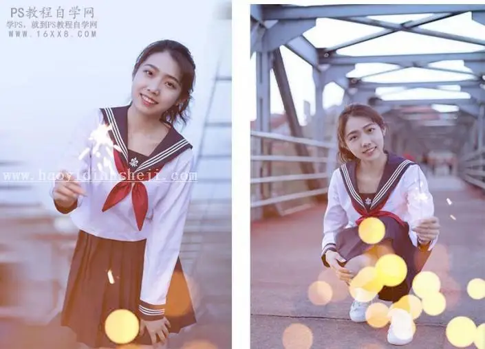 摄影后期，通过PS给夜景拍摄的烟花人像进行调色_www.haoyidiansheji.com