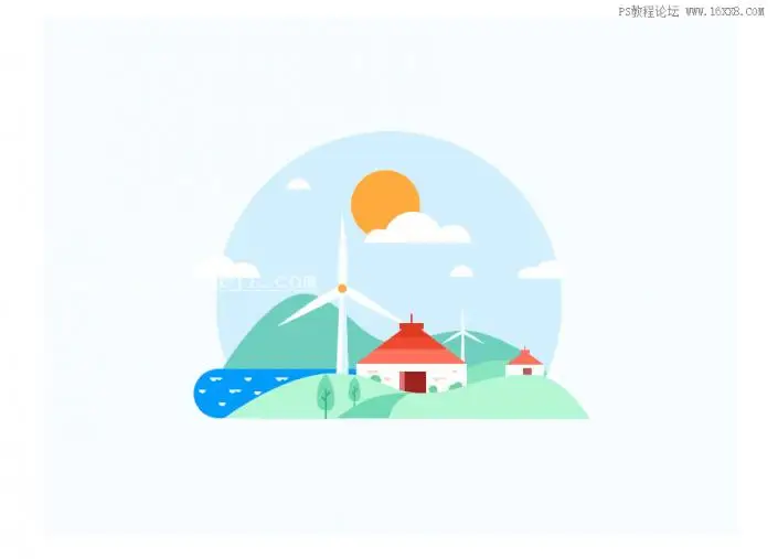 插画制作，绘制简单的乡间村庄静谧场景_www.haoyidiansheji.com