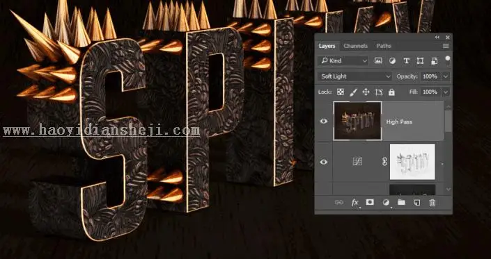 金属字，用PS制作3D效果的金属铆钉文字_www.haoyidiansheji.com