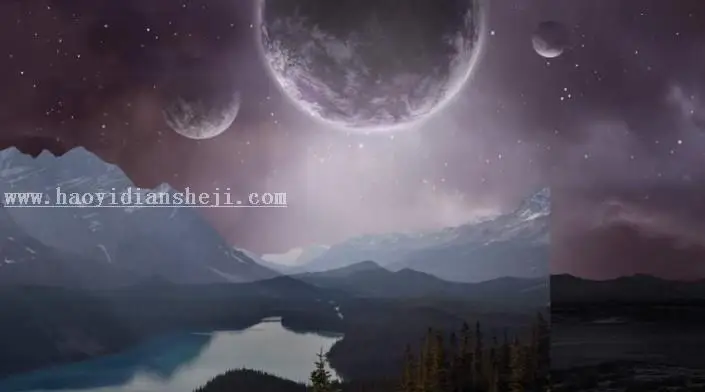 风景合成，用PS创建一个暗黑风格的蓝色科幻外星场景_www.haoyidiansheji.com