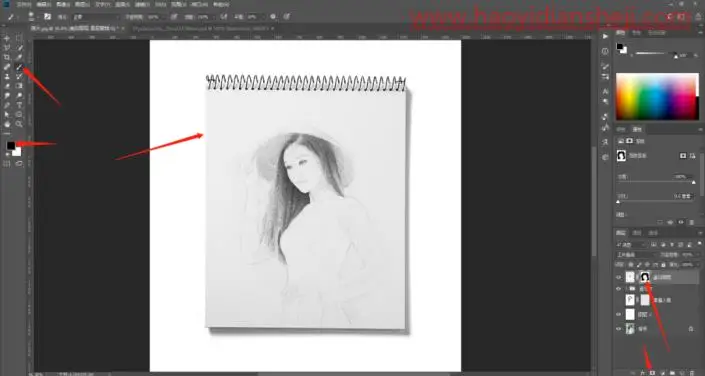 素描效果，用PS把图片转素描分分钟出稿_www.haoyidiansheji.com