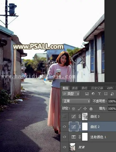 夕阳效果，通过PS给街拍女孩添加夕阳美景效果_www.haoyidiansheji.com