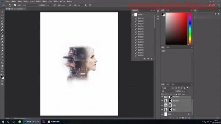 海报制作，制作人与高楼结合的多重人像海报_www.haoyidiansheji.com