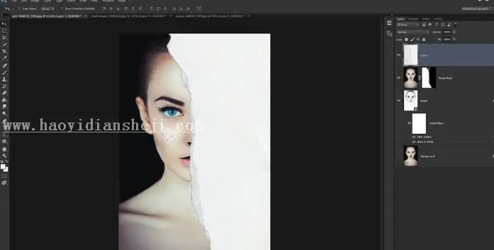 素材描效果，半素描豹女郎效果_www.haoyidiansheji.com
