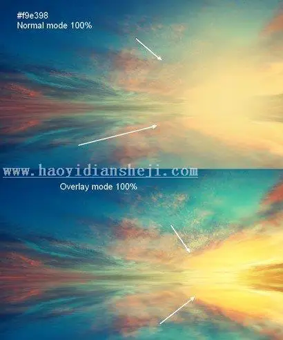 场景合成，一个女孩在五彩云端的照片_www.haoyidiansheji.com