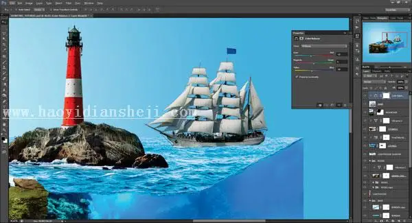 场景合成，在ps中合成一个微缩水族馆_www.haoyidiansheji.com