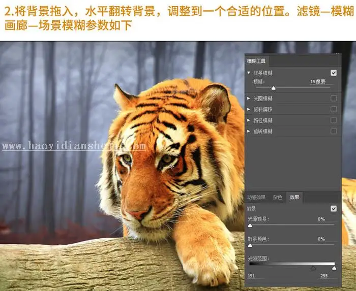 场景合成，合成巨型老虎魔幻场景_www.haoyidiansheji.com