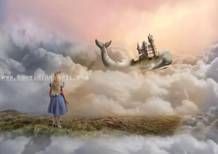 童话场景，合成鲸鱼城堡童话场景_www.haoyidiansheji.com