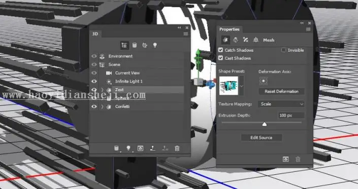 3D工具，通过PS中的3D功能创建膨胀3D文本效果_www.haoyidiansheji.com
