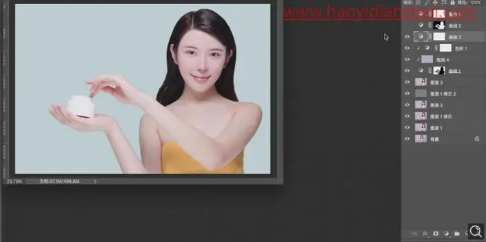 产品修图，给面霜模特进行精细修图_www.haoyidiansheji.com