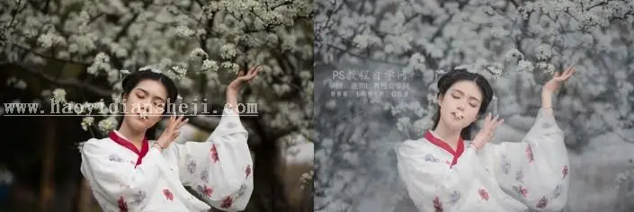 古风摄影，通过PS调出古风后期清冷白调的照片_www.haoyidiansheji.com
