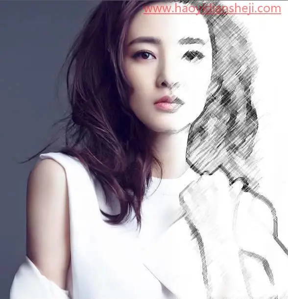 素描效果，通过PS中的蒙版和画笔打造人物半素描效果_www.haoyidiansheji.com