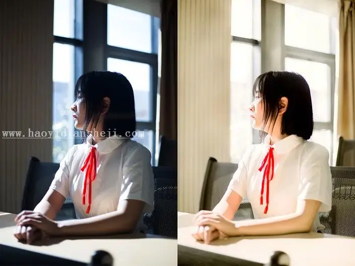 室内人像，调出清新暖光照片效果_www.haoyidiansheji.com