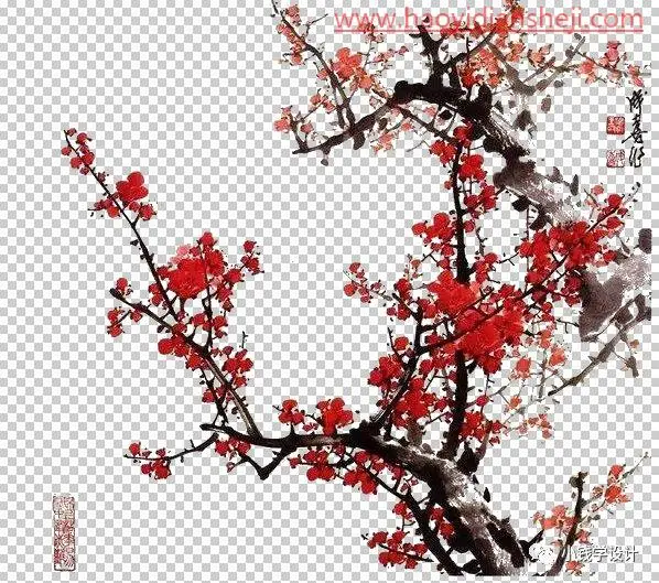 抠植物，快速抠取书画中梅花图片_www.haoyidiansheji.com