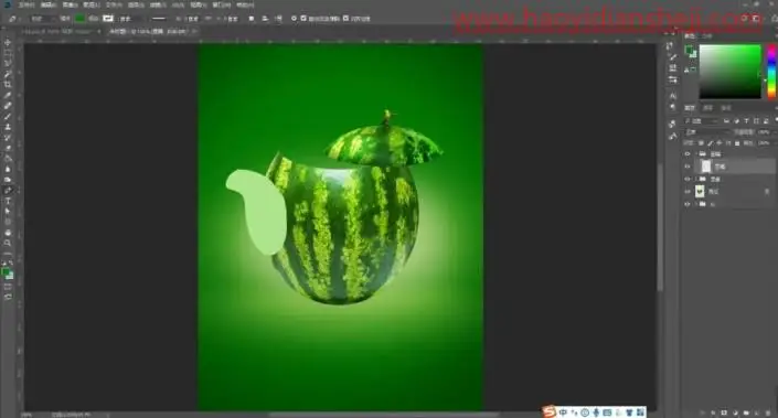 创意合成，在PS中合成一把创意的西瓜茶壶_www.haoyidiansheji.com