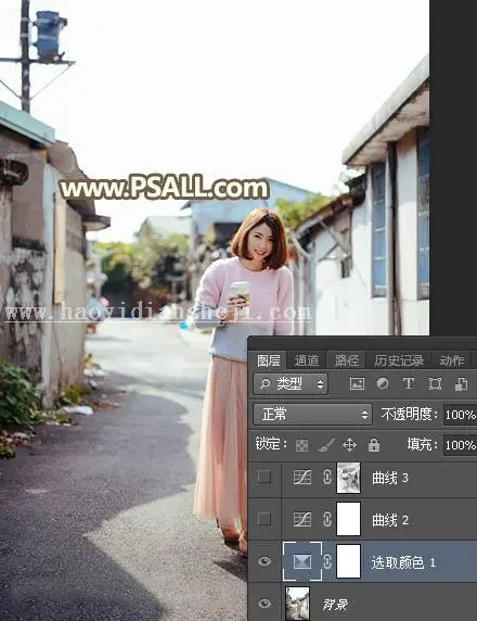 夕阳效果，通过PS给街拍女孩添加夕阳美景效果_www.haoyidiansheji.com