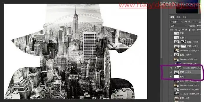 重曝效果，通过剪切蒙版给图片制作二次曝光效果_www.haoyidiansheji.com