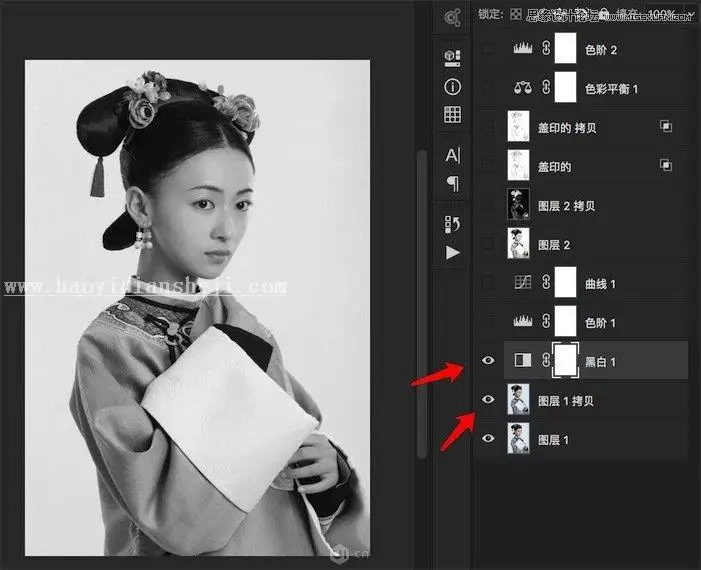 工笔画，把《延禧攻略》中的魏璎珞制作成唯美工笔画效果照片_www.haoyidiansheji.com