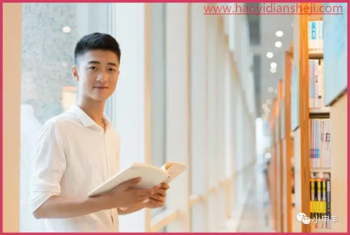 抠人物，抠出倚靠在图书馆侧壁上的帅气男生的照片_www.haoyidiansheji.com