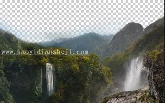 场景合成，合成一张深山瀑布风景照片_www.haoyidiansheji.com
