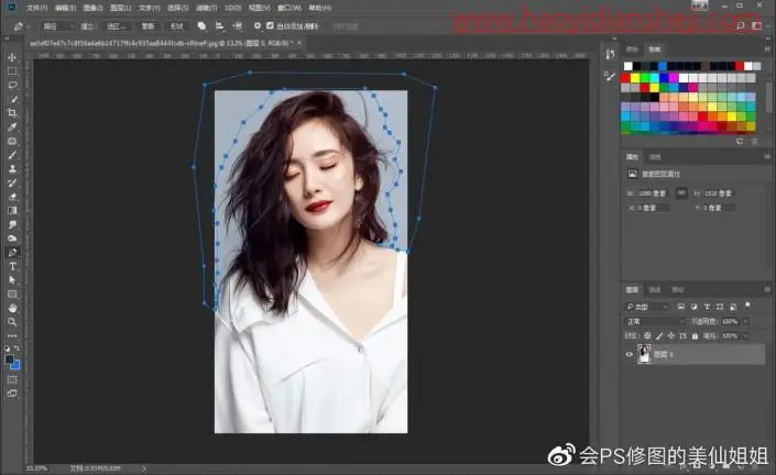 抠发丝，用PS中图层混合模式给杨幂单色照片抠图_www.haoyidiansheji.com