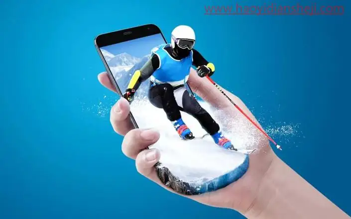 出屏效果，制作一张创意残奥会滑雪运动员冲出手机画面_www.haoyidiansheji.com