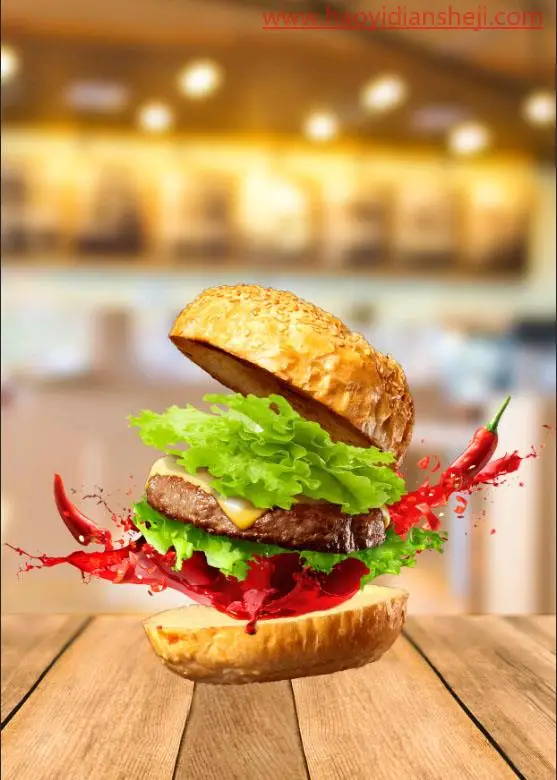 食品海报，在PS中制作美味的汉堡海报照片_www.haoyidiansheji.com