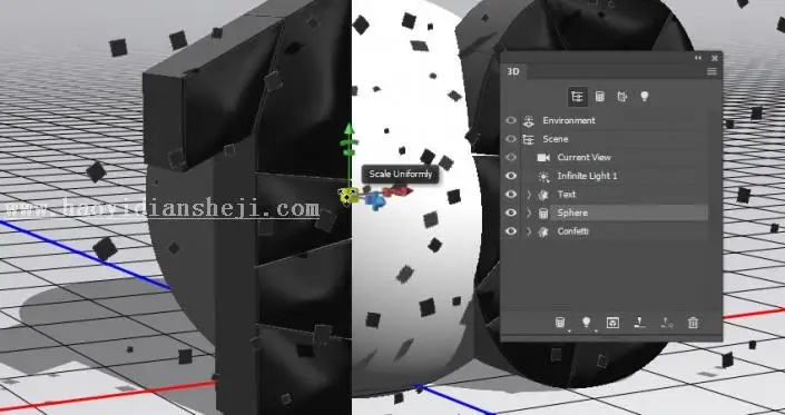 3D工具，通过PS中的3D功能创建膨胀3D文本效果_www.haoyidiansheji.com