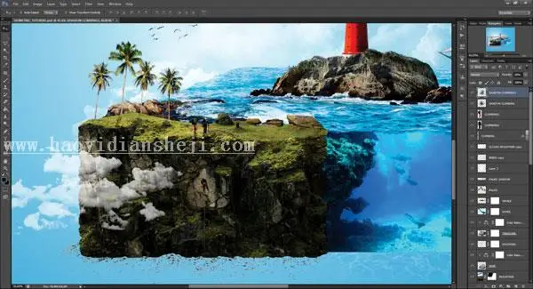 场景合成，在ps中合成一个微缩水族馆_www.haoyidiansheji.com