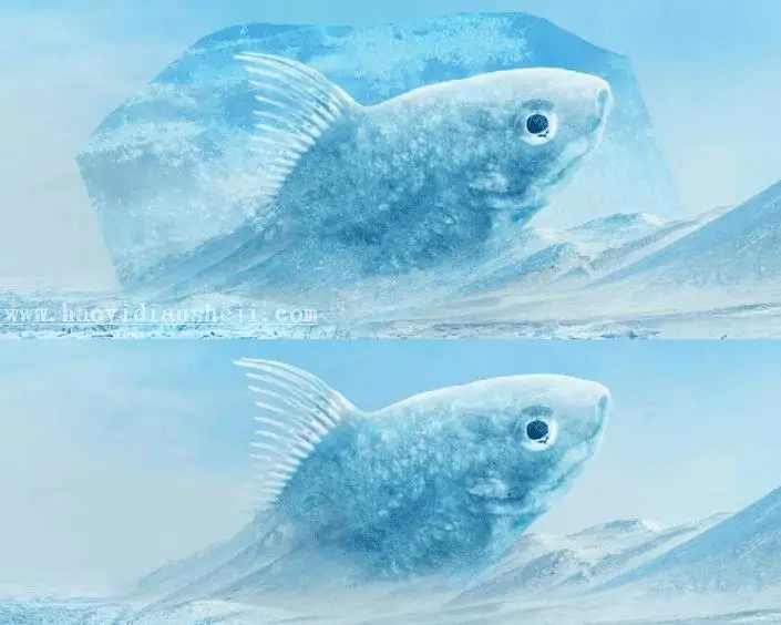 冰雪效果，在PS中合成一个超现实感觉的冰块鱼_www.haoyidiansheji.com