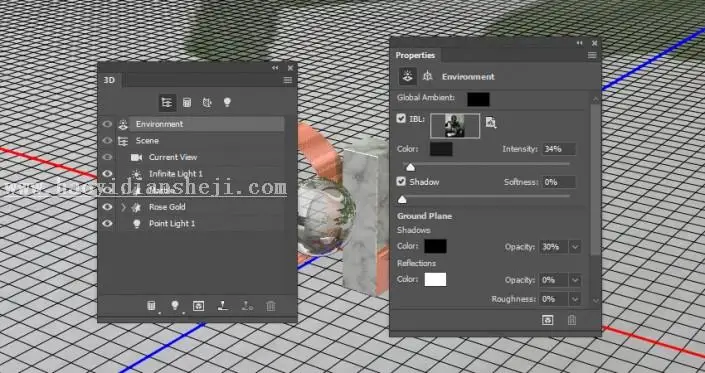 3D功能，通过PS中的3D功能设计大理石玫瑰材质的文字_www.haoyidiansheji.com