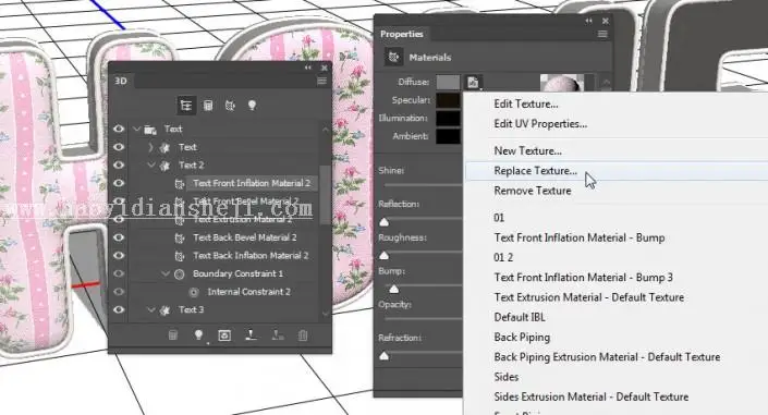 3D功能，通过PS的3D功能制作沙发上的靠枕_www.haoyidiansheji.com