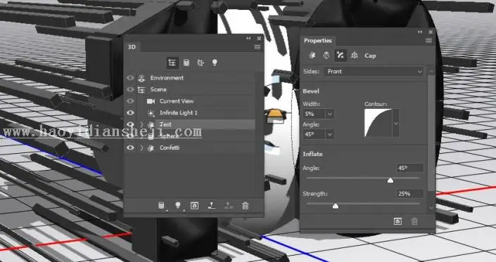 3D工具，通过PS中的3D功能创建膨胀3D文本效果_www.haoyidiansheji.com