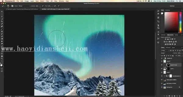 图片合成，用PS做逼真漂亮的北极光彩色效果照片_www.haoyidiansheji.com