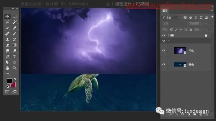 梦幻合成，用PS和深海海龟的夜游旅行_www.haoyidiansheji.com