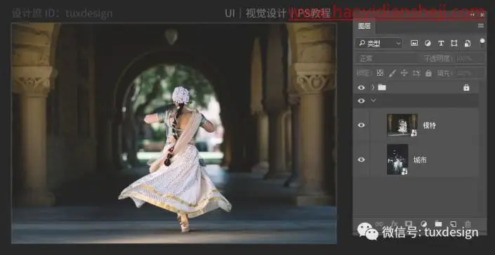 场景合成，通过PS制作一幅在街道翩翩起舞的女性舞者_www.haoyidiansheji.com