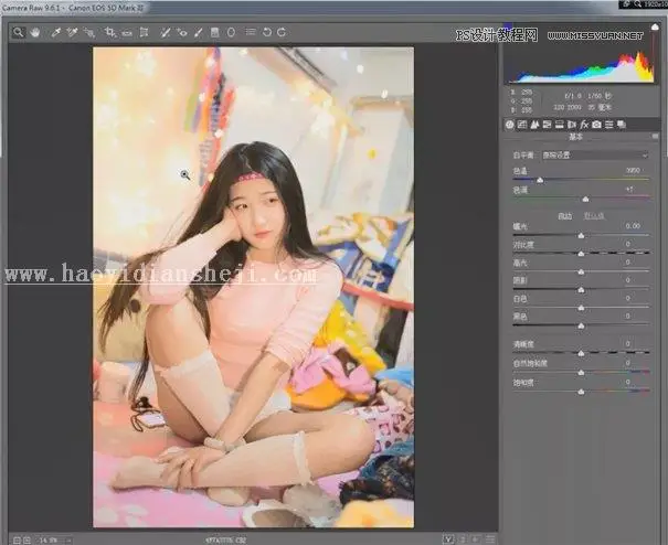 粉色调，通过PS把室内人像调出粉色梦幻少女照片_www.haoyidiansheji.com