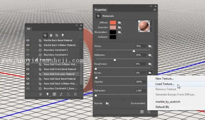 3D功能，通过PS中的3D功能设计大理石玫瑰材质的文字_www.haoyidiansheji.com